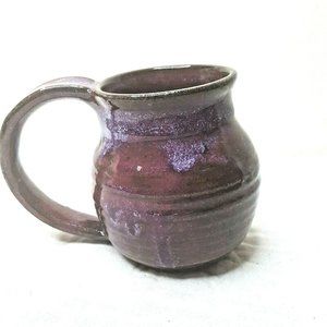 Coffee Mug Cup Studio Art Pottery Purple Drip Glaze Ceramic Marked on Handle JF